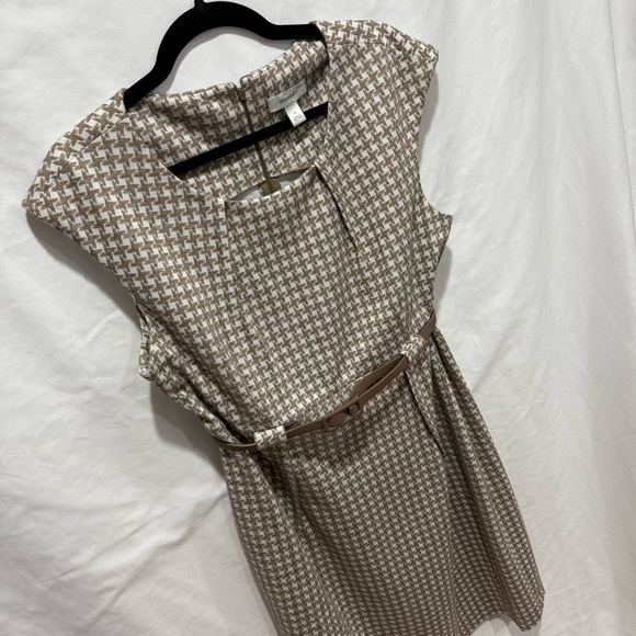 Dressbarn Houndstooth Belted Midi Dress 16 Career Workwear Neutral Office Midi - Picture 3 of 14